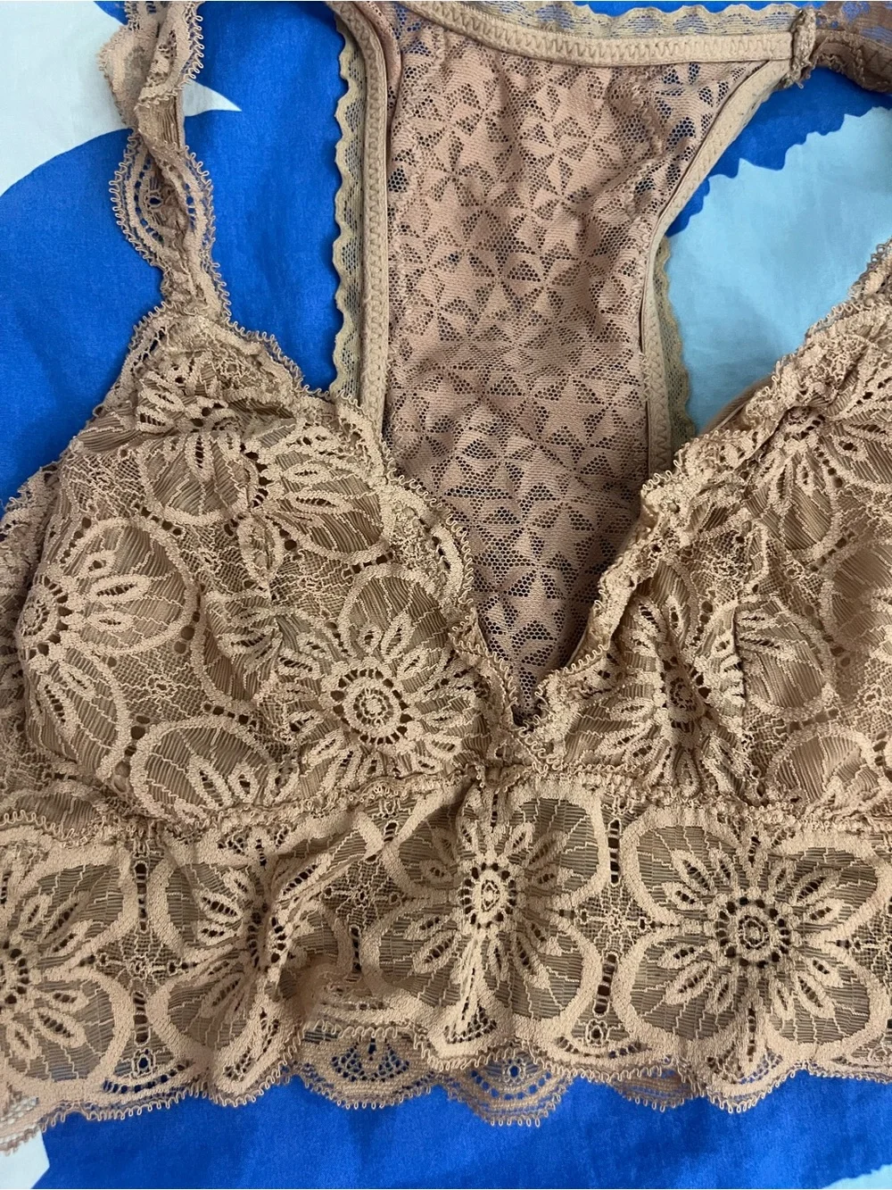aerie Lace Floral Racerback Bralette in Brown